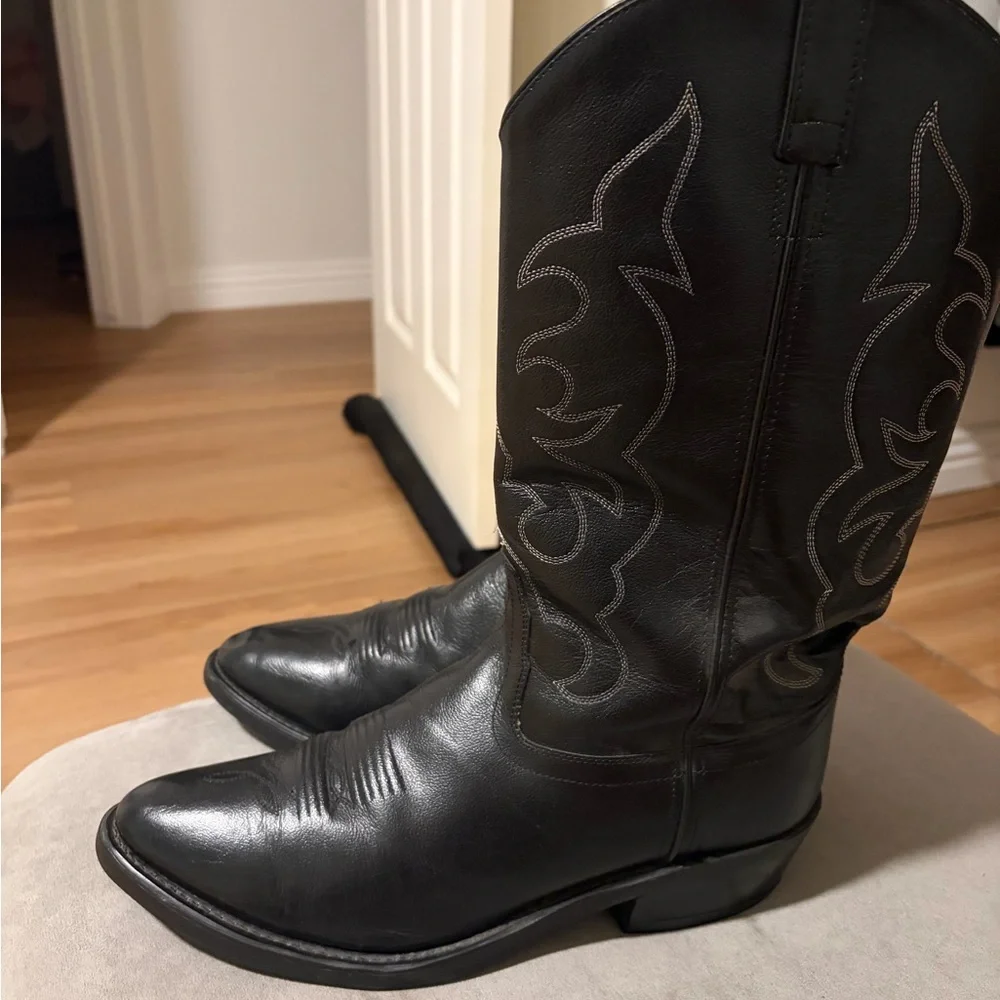 Old West men’s stitched cushioned round toe cowboy western boots, 10 wide - Picture 5 of 8